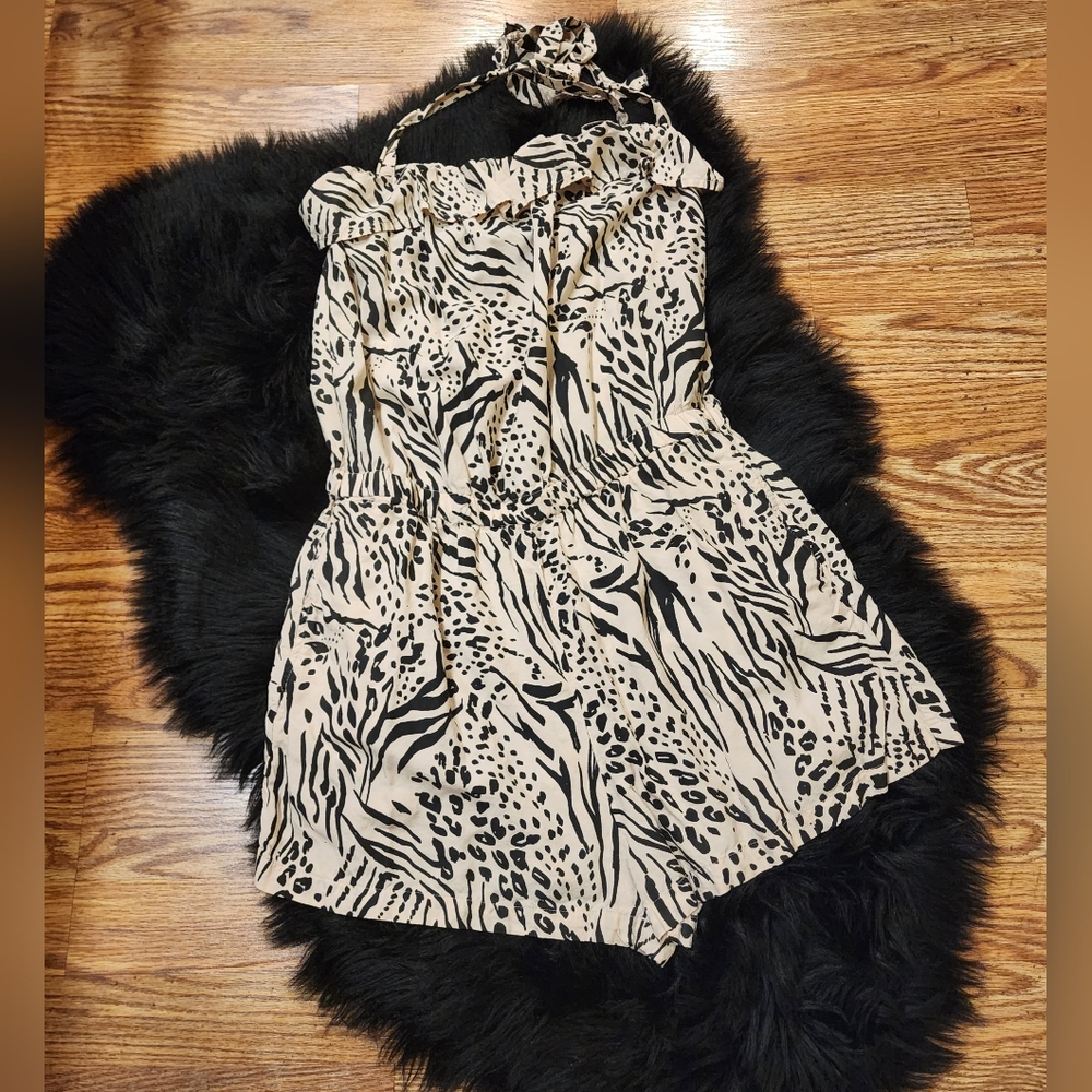 H&M Leopard Print/Animal Print Halter Romper Jumper Jumpsuit Women's Size S